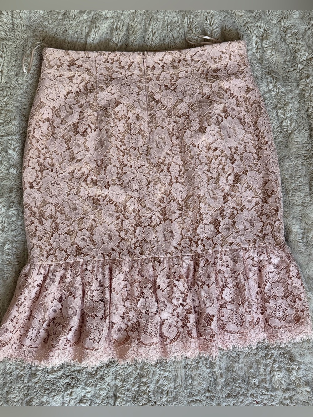 Eliza J Pink Lace Pencil Skirt with Ruffle Hem